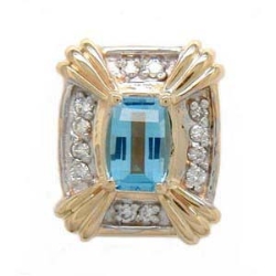 Y1717 14K ROLL TOP BLUE TOPAZ & DIAMOND SLIDE 